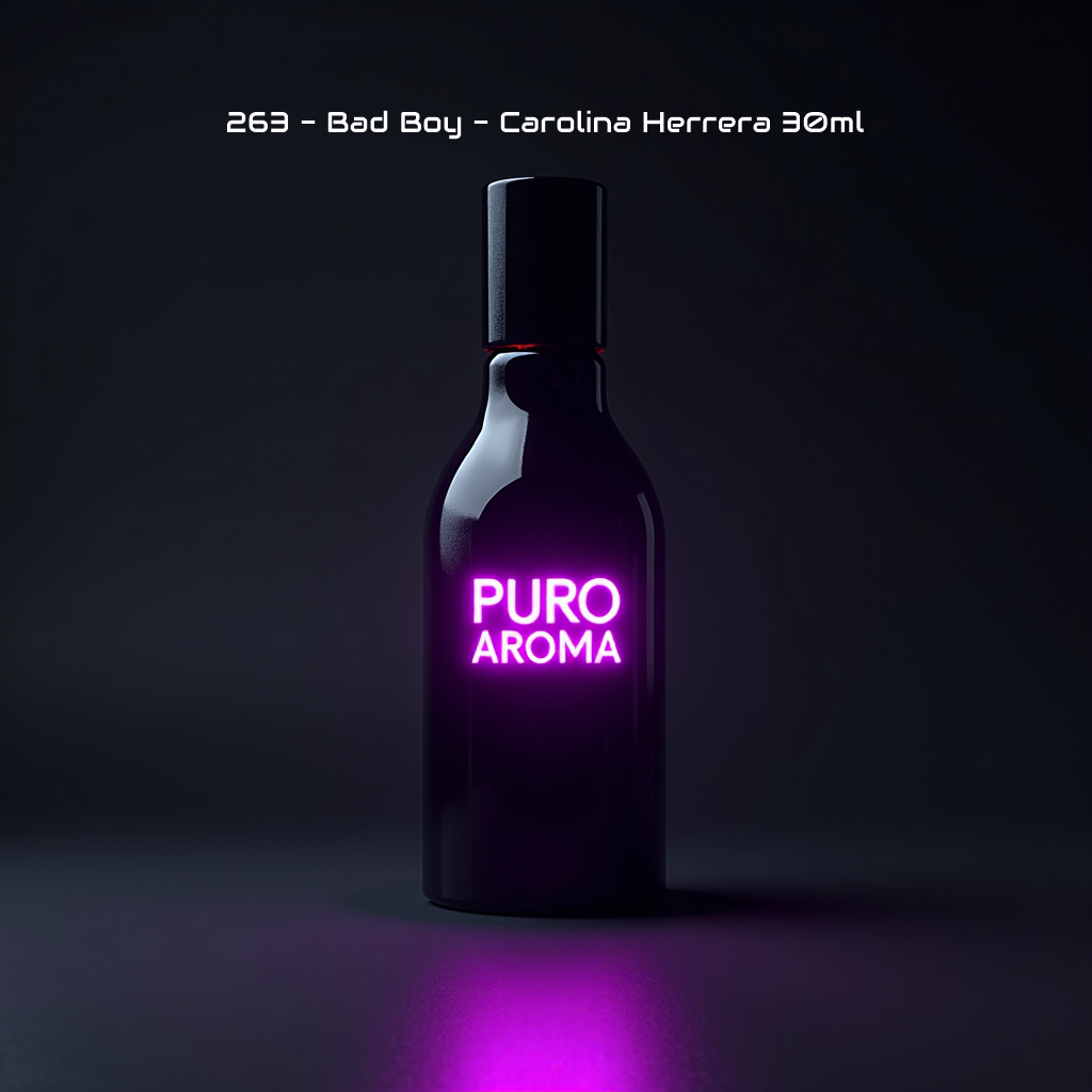 Perfume Nº 263 Masculino - Oriental Especiada - Carolina Herrera Bad Boy - Cacao, Cálido Especiado, Ámbar, Amaderado, Aromático