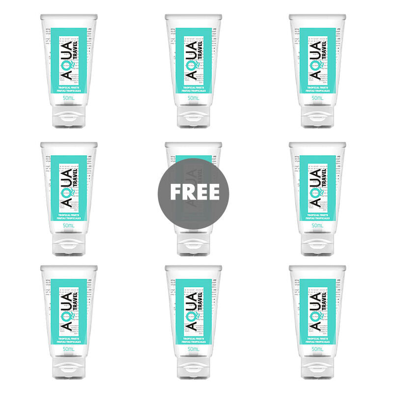 AQUA TRAVEL - LUBRICANTE BASE AGUA SABOR FRUTAS TROPICALES - 50 ML 8+1 GRATIS