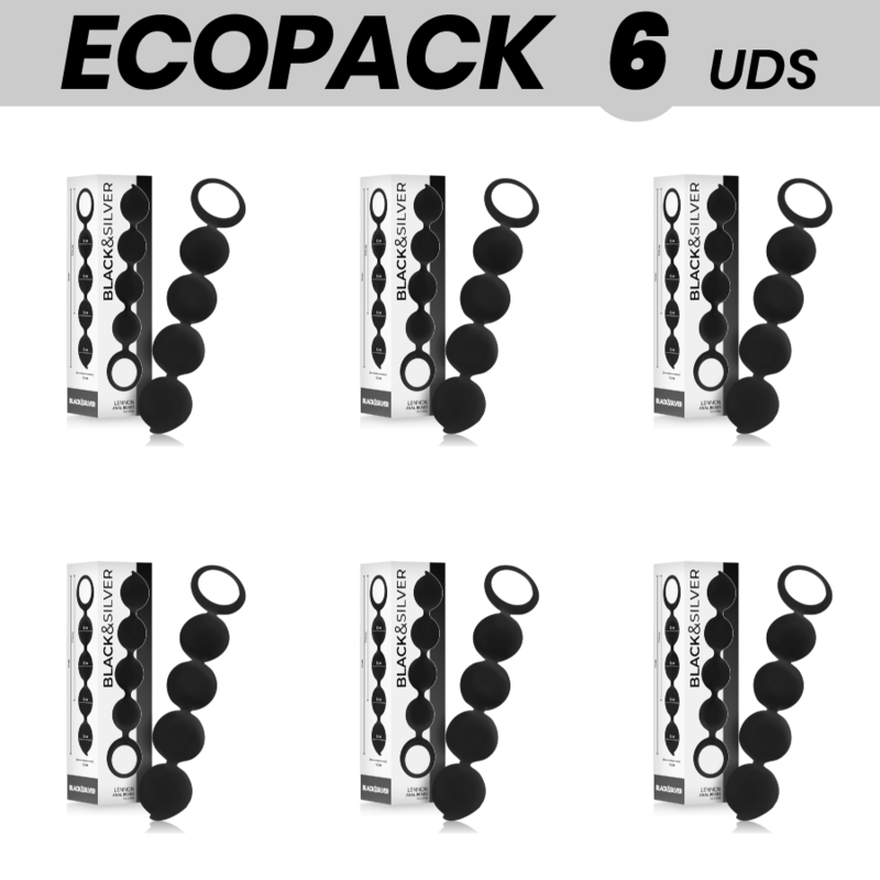 ECOPACK 6 UDS - BLACK&SILVER LENNON PLUG ANAL CON BOLAS ANALES 15 CM
