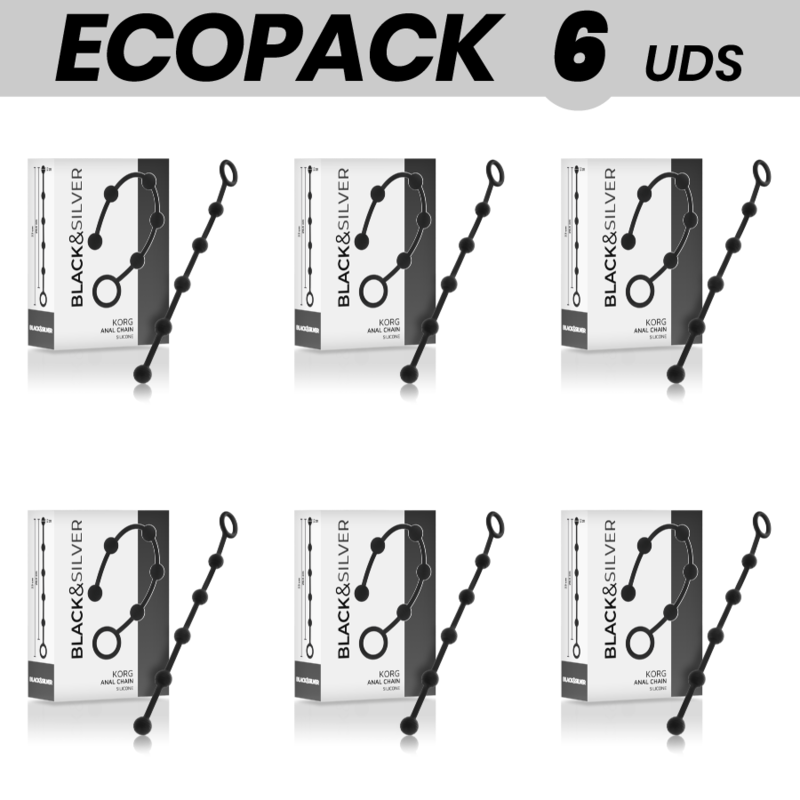 ECOPACK 6 UDS - BLACK&SILVER KORG CADENA ANAL SILICONA 21 CM