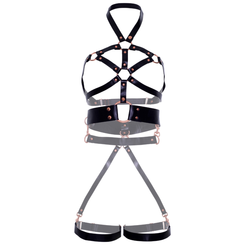 LEG AVENUE - ARNÉS BODY CUERO VEGANO AGARRE NEGRO M