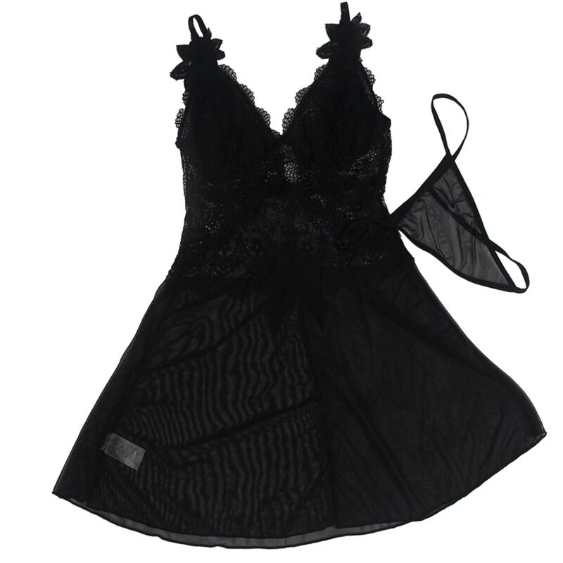 BRUMA SECRET - LAURA BABYDOLL CON ENCAJE DETALLE FLOR NEGRO XL/XXL