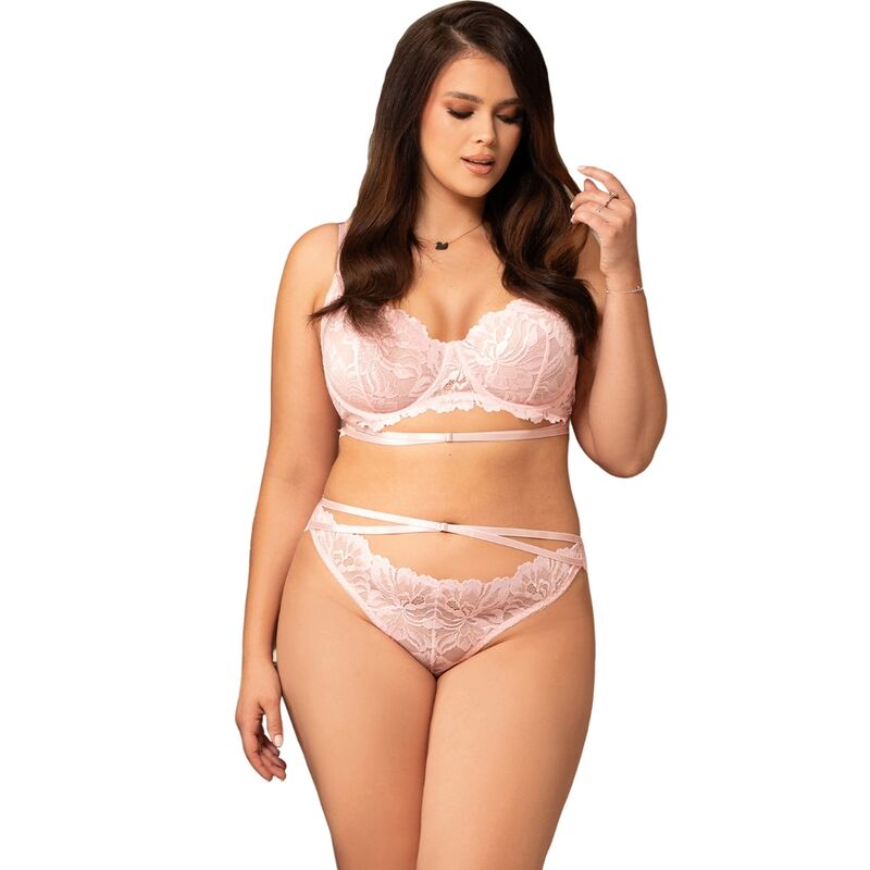 BRUMA SECRET - CAROLINE SET SUJETADOR Y BRAGAS CON TIRAS DE ENCAJE ROSA XL/XXL