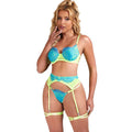 BRUMA SECRET - AURORA SET TRES PIEZAS DE ENCAJE FLUOR AZUL & AMARILLO XL/XXL