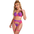 BRUMA SECRET - AURORA SET TRES PIEZAS DE ENCAJE FLUOR VIOLETA & ROSA M/L