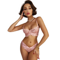 BRUMA SECRET - CAROLINE SET SUJETADOR Y BRAGAS CON TIRAS DE ENCAJE ROSA M/L