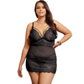 BRUMA SECRET - ROSA BABYDOLL CON ENCAJE AJUSTADO & TANGA NEGRO XL/XXL