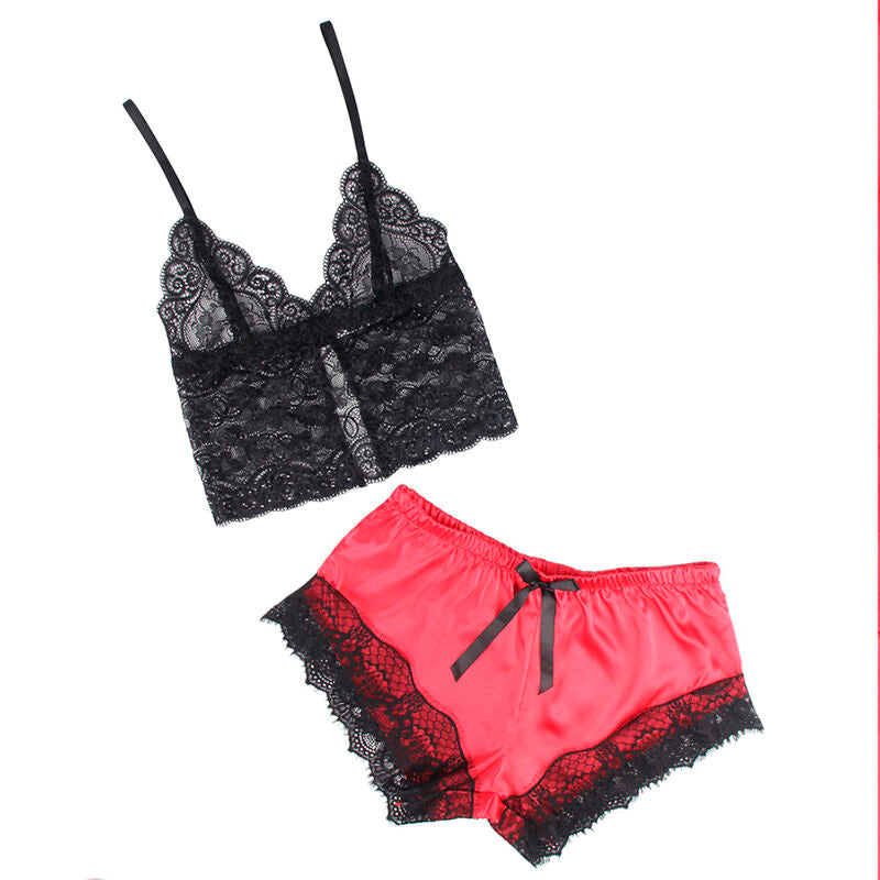 SUBBLIME - 953959 PIJAMA SEXY SATEN Y ENCAJE NEGRO/ROJO S/M