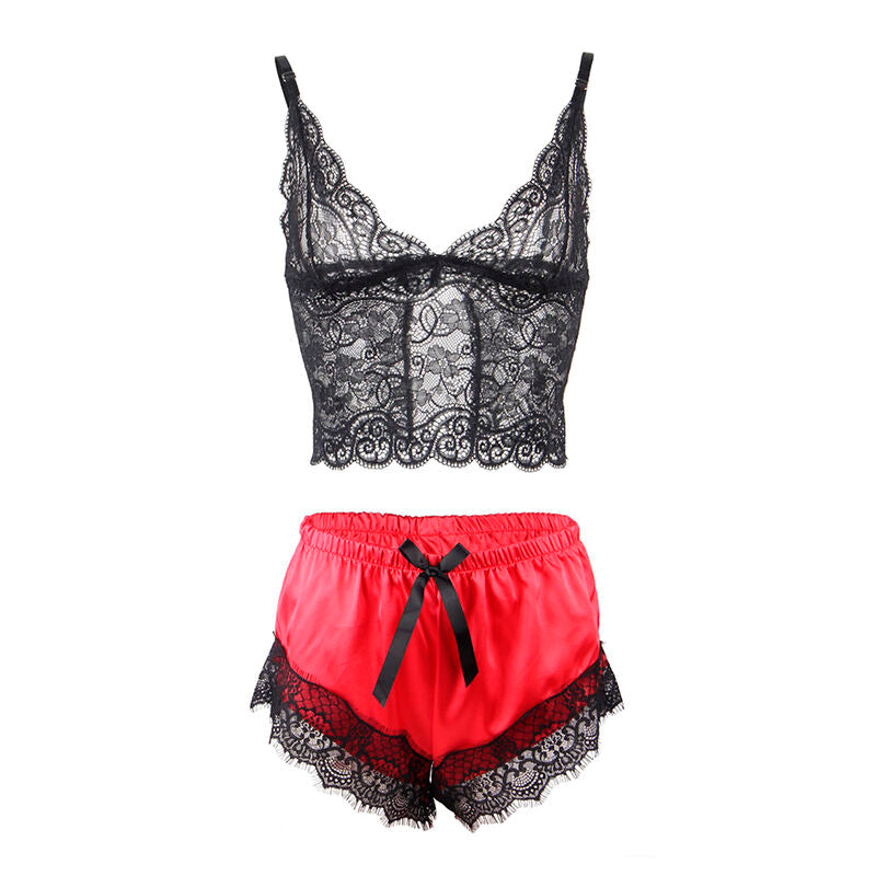 SUBBLIME - 953959 PIJAMA SEXY SATEN Y ENCAJE NEGRO/ROJO S/M