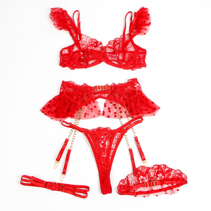SUBBLIME - 957513 CONJUNTO SUJETADOR Y LIGA DE ENCAJE ROJO L/XL