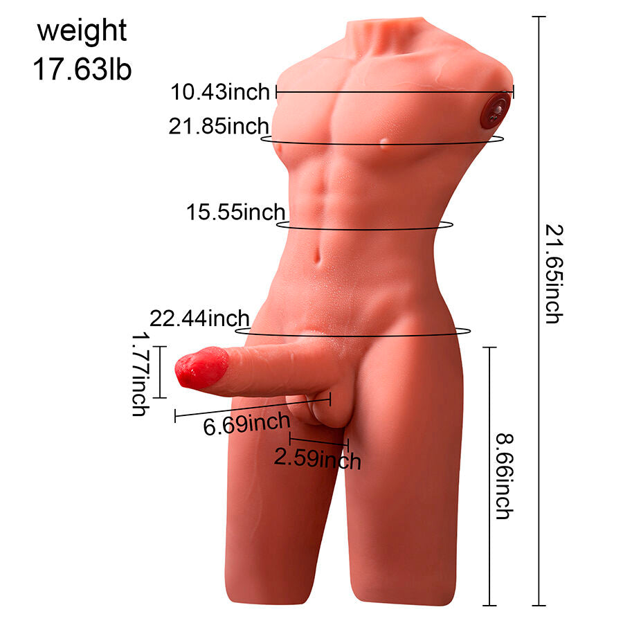 XISE - JASON HALF BODY TORSO REALÍSTICO MASCULINO CON THRUSTING Y VIBRACIÓN 55 CM