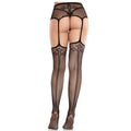 LEG AVENUE - MEDIAS DE ENCAJE CON CRUZ Y PORTALIGAS NEGRO