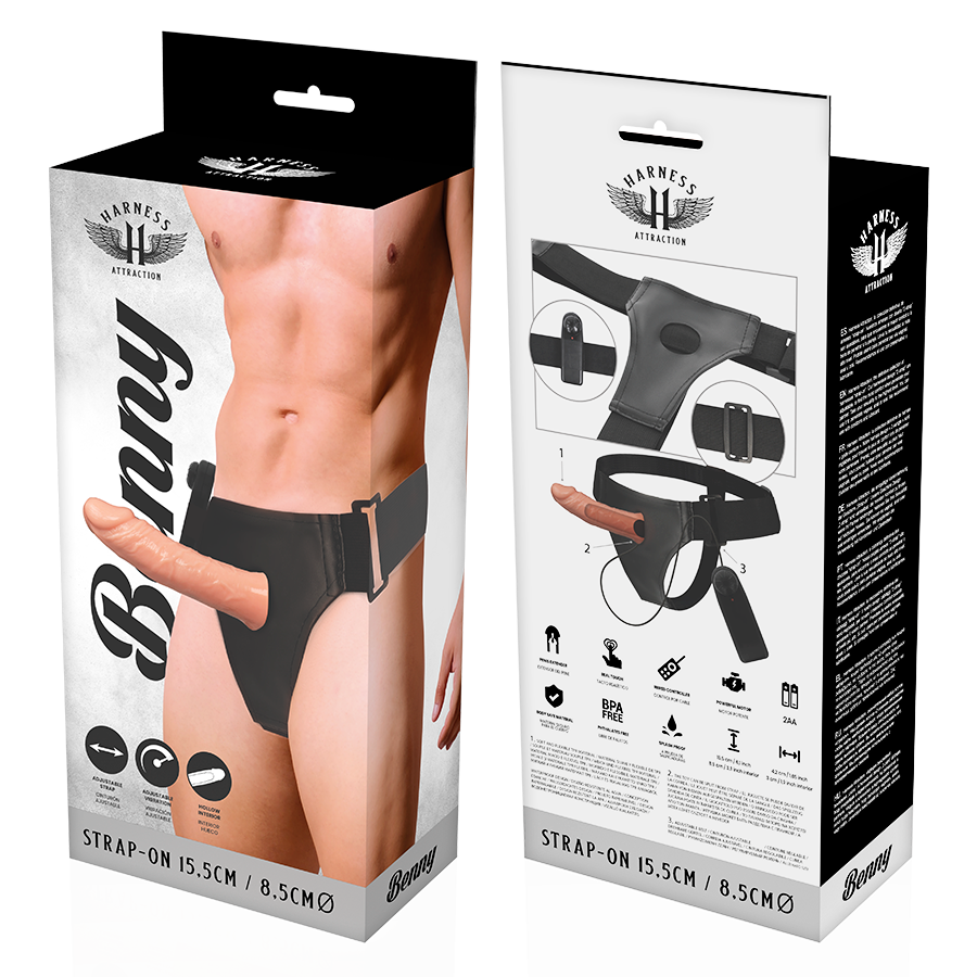 HARNESS ATTRACTION - ARNÉS HUECO BENNY CON VIBRADOR 15 CM -O- 4.5 CM